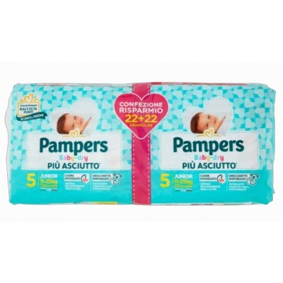 Bipack Pannolini Pampers Baby Dry Junior 11-25 Kg Misura 5 (44pz)