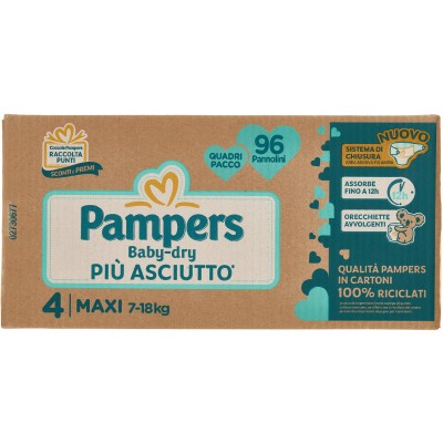 Pannolini Pampers Baby Dry Maxi 7-18 Kg Misura 4 (96 pz) Pannolini Pampers Baby Dry Maxi 7-18 Kg Misura 4 (96 pz)