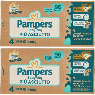 Kit Pannolini Pampers Baby Dry Maxi 7-18 Kg Misura 4 - 2 Scatole da 96pz