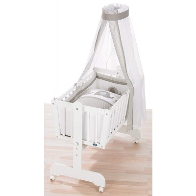 Culla a Dondolo Alvi Sina Bianco + Set Biancheria Elefant Beige
