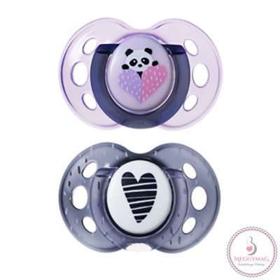 Tommee Tippee Set 02 Succhietti Anytime Silicone Ortodontico 18-36 M Panda & Cuore Girl Pink & Violet