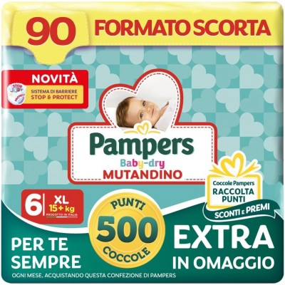 Pampers Baby Dry Mutandino XL Taglia 6 (15+ kg),90 Pannolini-Formato Scorta