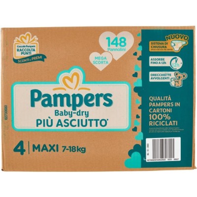 Pampers baby dry maxi 7-18 tg 4 148 pannolini mega scorta 