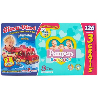  Pampers Baby Dry Pannolini Midi, 4-9 Kg Misura 3, Megapack da 126 Pezzi 