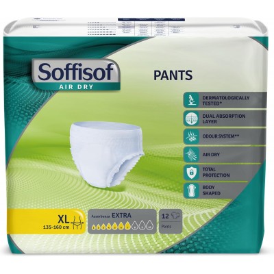Soffisof Air Dry Pants Extra XL - 12x Pannoloni per Anziani a Mutandina -7 Gocce - X-Large (135-160 cm)