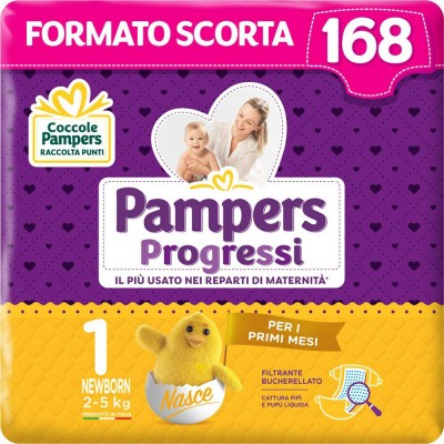 Formato Scorta Pannolini Pampers Progressi Newborn 2-5 Kg Misura 1 (168pz)
