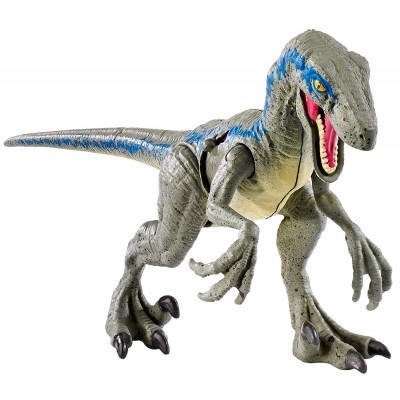 Dinosauro Mattel Jurassic World Battle Damage Velociraptor Blue