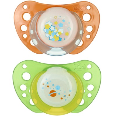 Succhietto Chicco Physio Air Glowing Silicone 2 PZ Verde Arancione 4m+ Succhietto Chicco Physio Air Glowing Silicone 2 PZ Verde Arancione 4m+