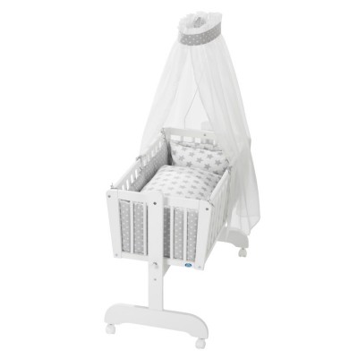 Culla a Dondolo Alvi Sina Bianco + Set Biancheria Stars Silver
