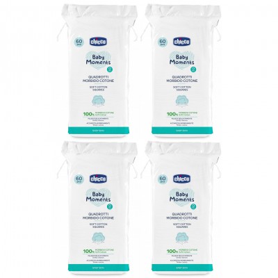 Kit 4 Pacchi Quadrotti Morbido Cotone Chicco Baby Moments 60 Pz (240 pz)
