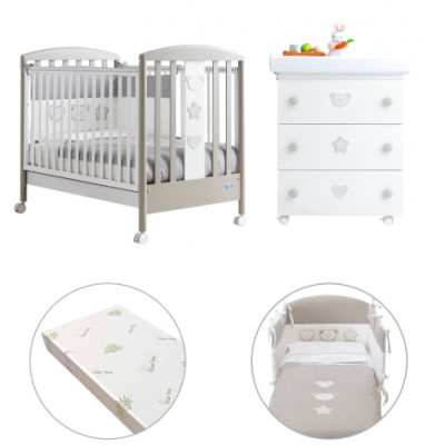 Set Pali Birillo Tortora ( Lettino + Bagnetto + Set Piumone + Materasso )