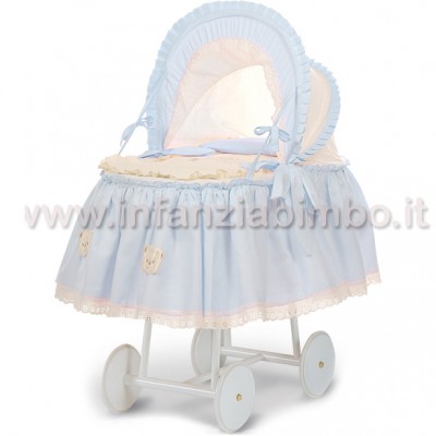 Culla con Cappotta Billo e Pallina Ruote Bianche Grandi Nuvola Celeste /