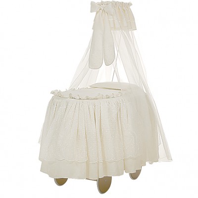 Culla con Velo Billo e Pallina Balza Lunga Ruote Grandi Fiandra Lino e Organza /