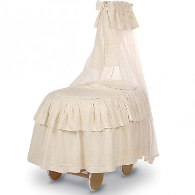 Culla con Velo Billo e Pallina Doppia Balza Ruote Grandi Provenza in Lino / Culla con Velo Billo e Pallina Doppia Balza Ruote Grandi Provenza in Lino /