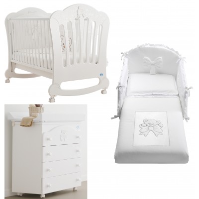 Lettino Pali Prestige Principe Bianco + Completo Piumone 3 pz Bianco