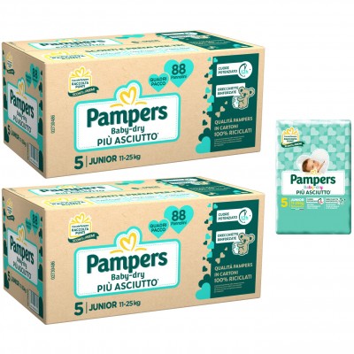 Kit Pannolini Pampers Baby Dry Junior 11-25 Kg Misura 5 - 2 Scatole da 88pz + 1 Pacco da 16pz