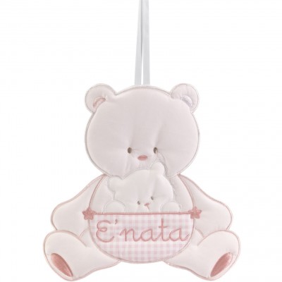 Fiocco Nascita Ricamato Willy Orsetto e Cucciolo Rosa