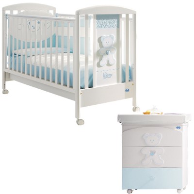 Lettino e Cassettiera Fasciatoio Pali Tris Loving Bear Azzurro /