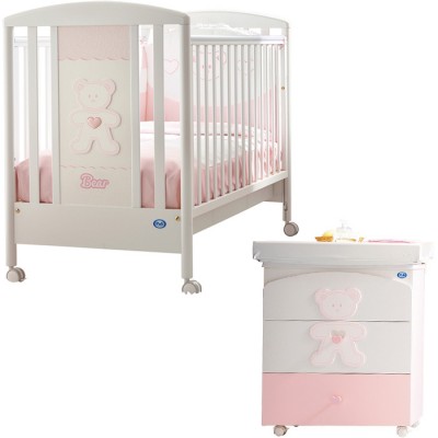 Lettino e Cassettiera Fasciatoio Pali Tris Loving Bear Rosa /