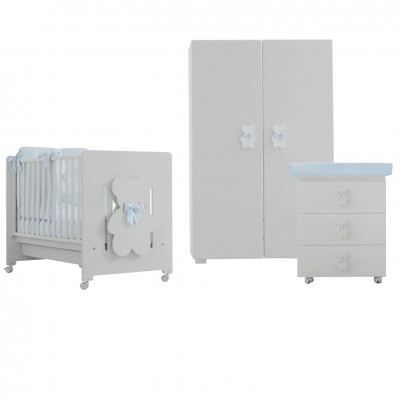 Lettino + Cassettiera Fasciatoio + Armadio Nanan Fiocco Azzurro