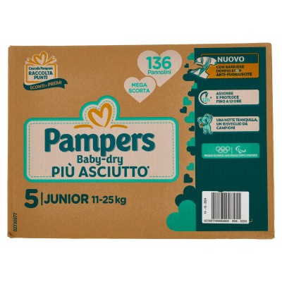PAMPERS JUMBO BABY DRY JUNIOR 136 PEZZI