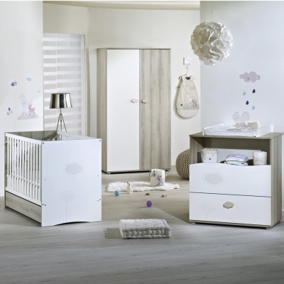 Chambre bébé trio Nael lit + Commode + Armoire Sauthon