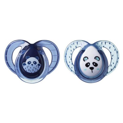 Tommee Tippee Set 02 Succhietti Anytime 6-18M in Silicone Ortodontico Panda Dark Blu