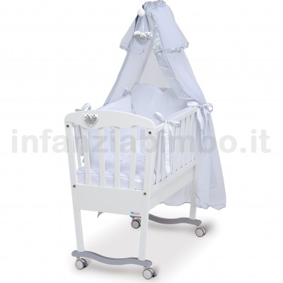 Culla Dondolo Cuoricino Mio Bianco Argento Con Swarovski Culla