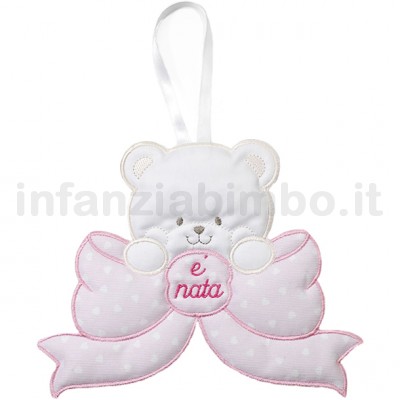 Fiocco Nascita Ricamato Willy Orsetto E Fiocco Rosa