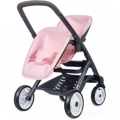 PASSEGGINO GEMELLARE PER BAMBOLE SMOBY BEBE CONFORT TWIN ROSA