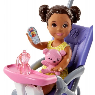 BAMBOLA BARBIE BABYSITTER BEBE E PASSEGGINO