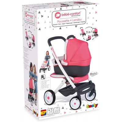 PASSEGGINO E CARROZZINA PER BAMBOLE SMOBY BEBE CONFORT 3 IN 1 ROSA