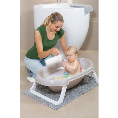 HomCom Vaschetta Bagnetto Per Neonati Pieghevole, Bianco E Rosa, 89x53