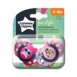Tommee Tippee Set 02 succhietti Fun Style 6-18 mesi Ortodontico in Silicone Rosa&Fucsia Gatto