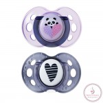 Tommee Tippee Set 02 Succhietti Anytime Silicone Ortodontico 18-36 M Panda & Cuore Girl Pink & Violet