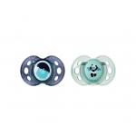 Tommee Tippee Set 02 Succhietti 18-36 M Ortodontico Silicone Panda Verde Acqua e Blu Decori