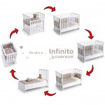 Culla Evolutiva Cuoricini Infinito 6 in 1 Bianco con Tessile Tortora + Materasso in Aloe Vera