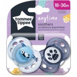 Tommee Tippee Set 02 Succhietti Anytime 18-36M Silicone Ortodontica Panda & Impronta Azzurro Blu